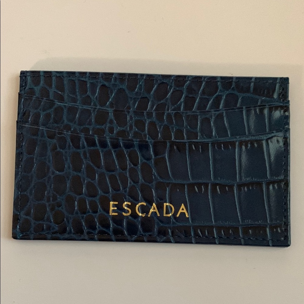 Escada Crocodile Print Embossed Navy Leather Card Holder